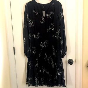Petite Blue Sheer Long-sleeve Dress NWT